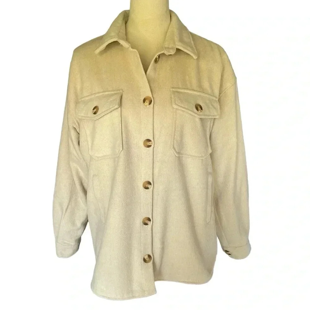 Thread & Supply Woven Shacket Ivory Long Sleeves Women Jacket Size S